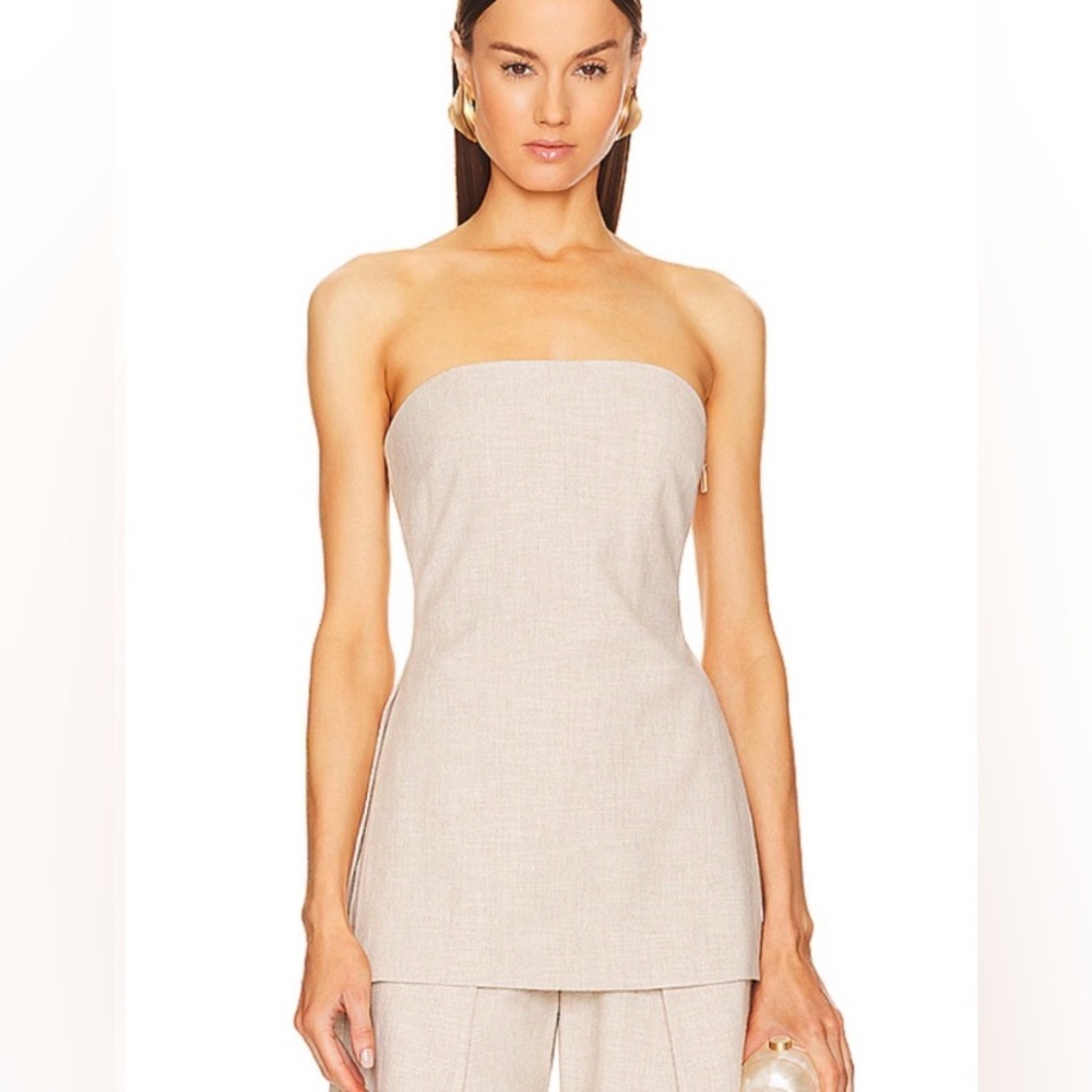NWT Cult Gaia Rhett Flared Strapless Top Size 0 Tan Corset Peplem Hem